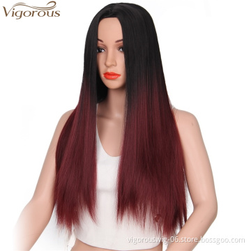 Vigorous Ombre Synthetic Wig Long Straight Red Wig Natural Looking Heat Resistant Wig for African American Women